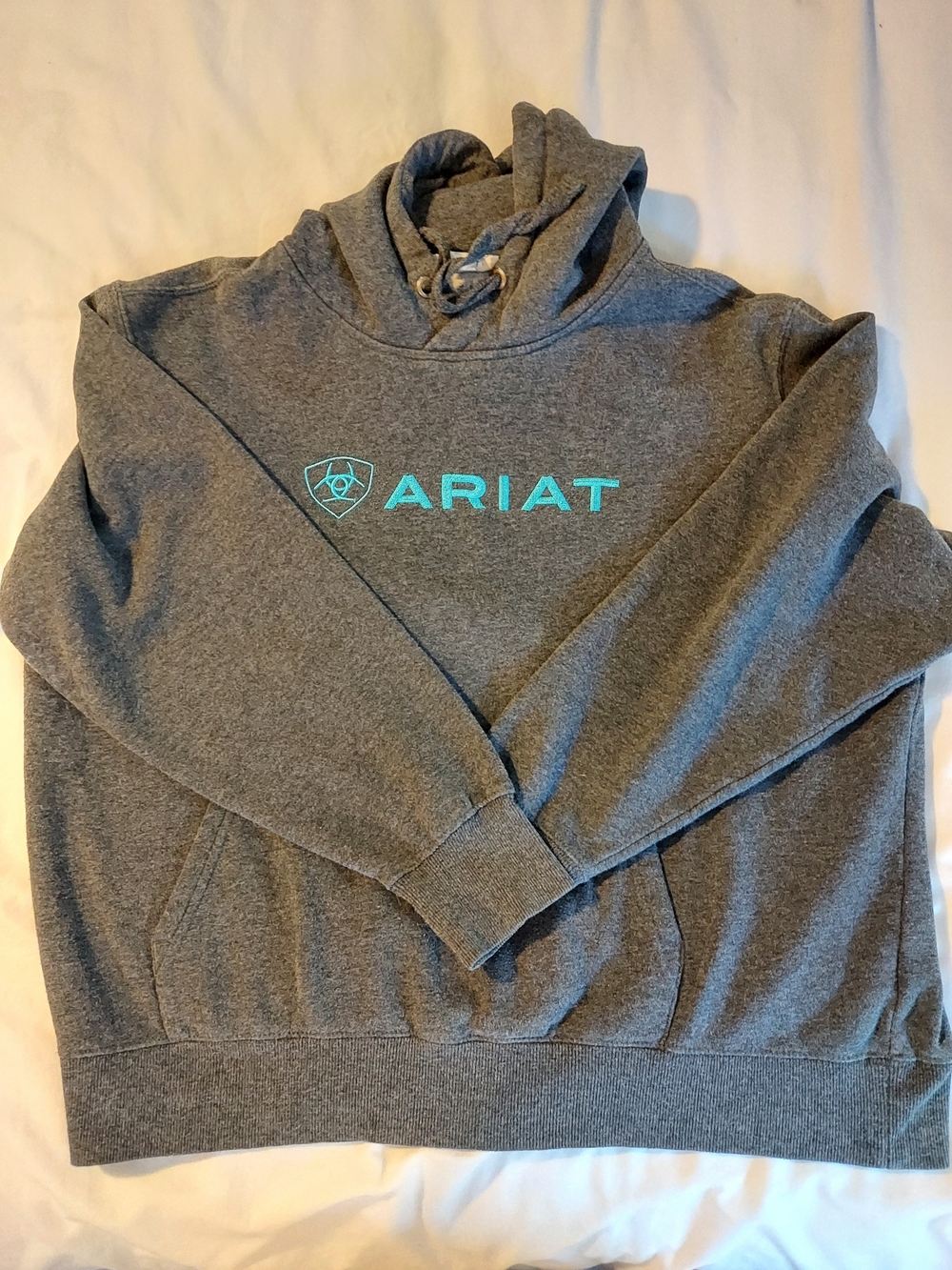 Ariat Women’s Heather Charcoal Grey Logo Hoodie Pullover Teal Accent Size XL - Picture 8 of 8